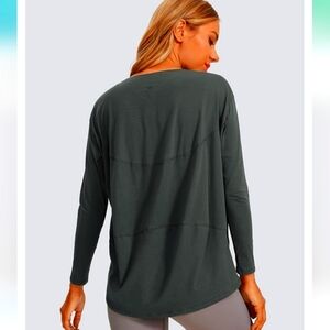CRZ YOGA Long Sleeve Workout Women Loose Fit-Pima Cotton Yoga Large Ivy green